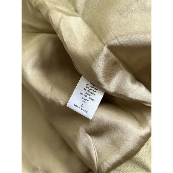 New York & Co Khaki Beige Double Breasted Belted Lined Peplum Trench Coat Size L - Picture 13 of 16